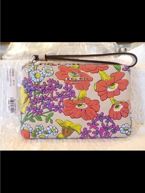 Coach Floral Wristlet - embroidered floral Accents open to offers